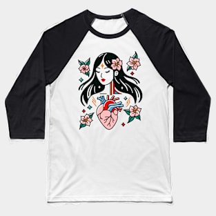 Woman Blossom Heart Baseball T-Shirt